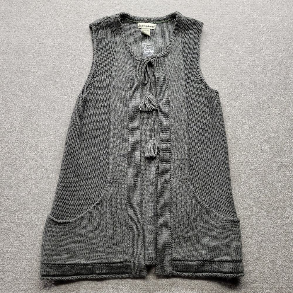 Seventh Avenue Sweater Vest Womens Large Gray Wool Blend Tassel Knit Boho